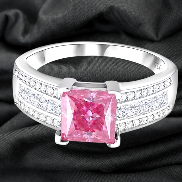 NWT PINK & WHITE MOISSANITE DIAMOND RING IN PLATINUM OVER STERLING SILVER SZ 10 - Picture 10 of 11